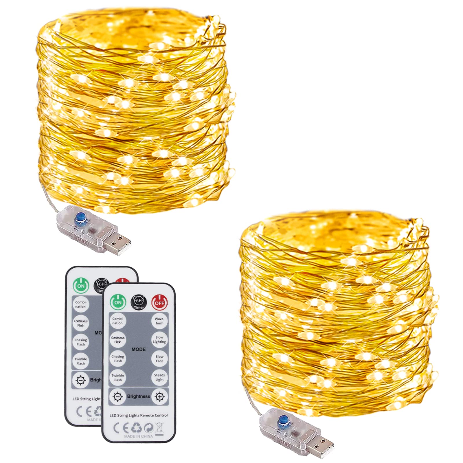 2 Pack 12M 120LEDs Fairy String Lights Battery Operated Twinkle Lights Waterproof Indoor Decoration for Girls Boys Bedroom, Party, Wedding, Party (Warm, 20LED)