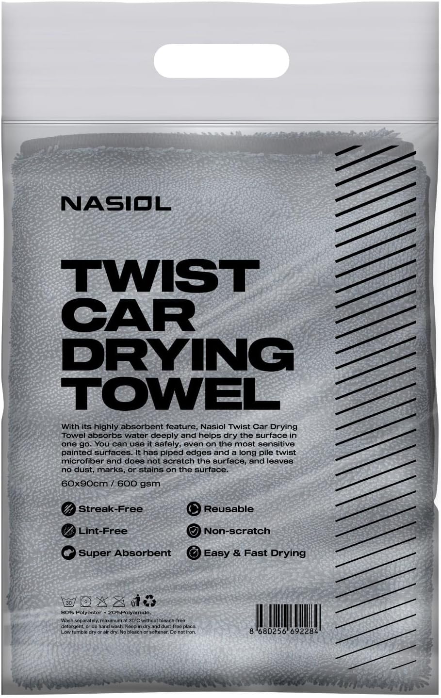 Nasiol Twist Car Drying Towel, Highly Absorbent Quick Dry, Soft Banded Edges - Scratch Free - Double Sided - Safe for Car Paint Microfiber Evo Detailing Towel (35 x 23 inch)