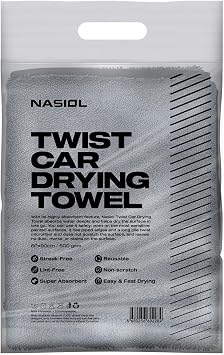 Nasiol Twist Car Drying Towel, Highly Absorbent Quick Dry, Soft Banded Edges - Scratch Free - Double Sided - Safe for Car Paint Microfiber Evo Detailing Towel 35 x 23 inch