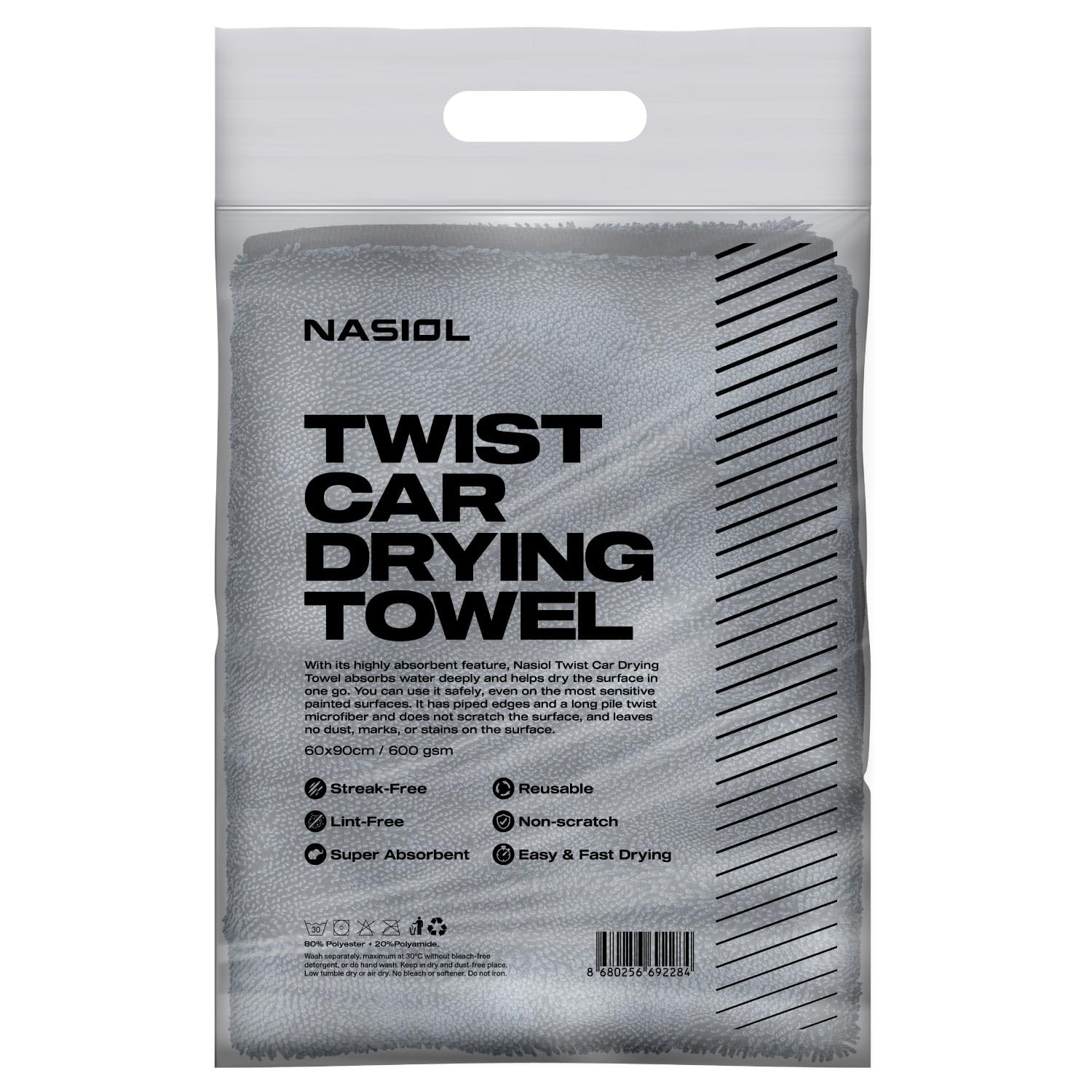 Nasiol Twist Car Drying Towel, Highly Absorbent Quick Dry, Soft Banded Edges - Scratch Free - Double Sided - Safe for Car Paint Microfiber Evo Detailing Towel (35 x 23 inch)