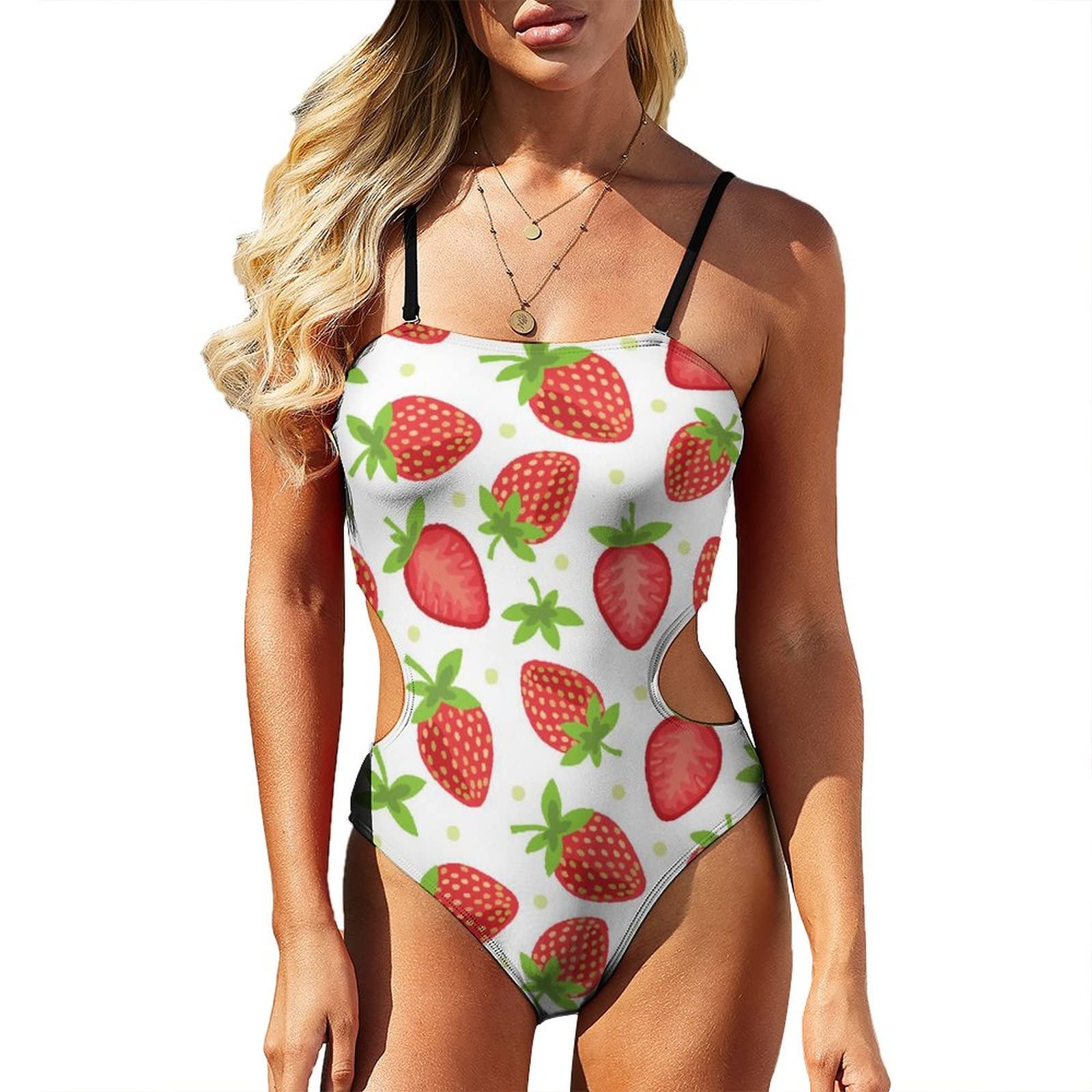 Amazon.co.jp: ワンピース水着 いちご柄 水着 オールインワン