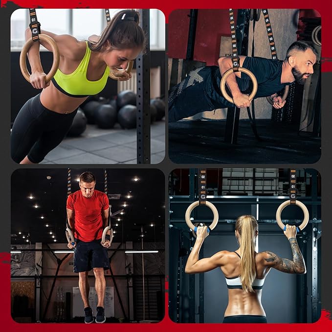Anillas de gimnasia Gonex de madera con correas ajustables miniatura 7