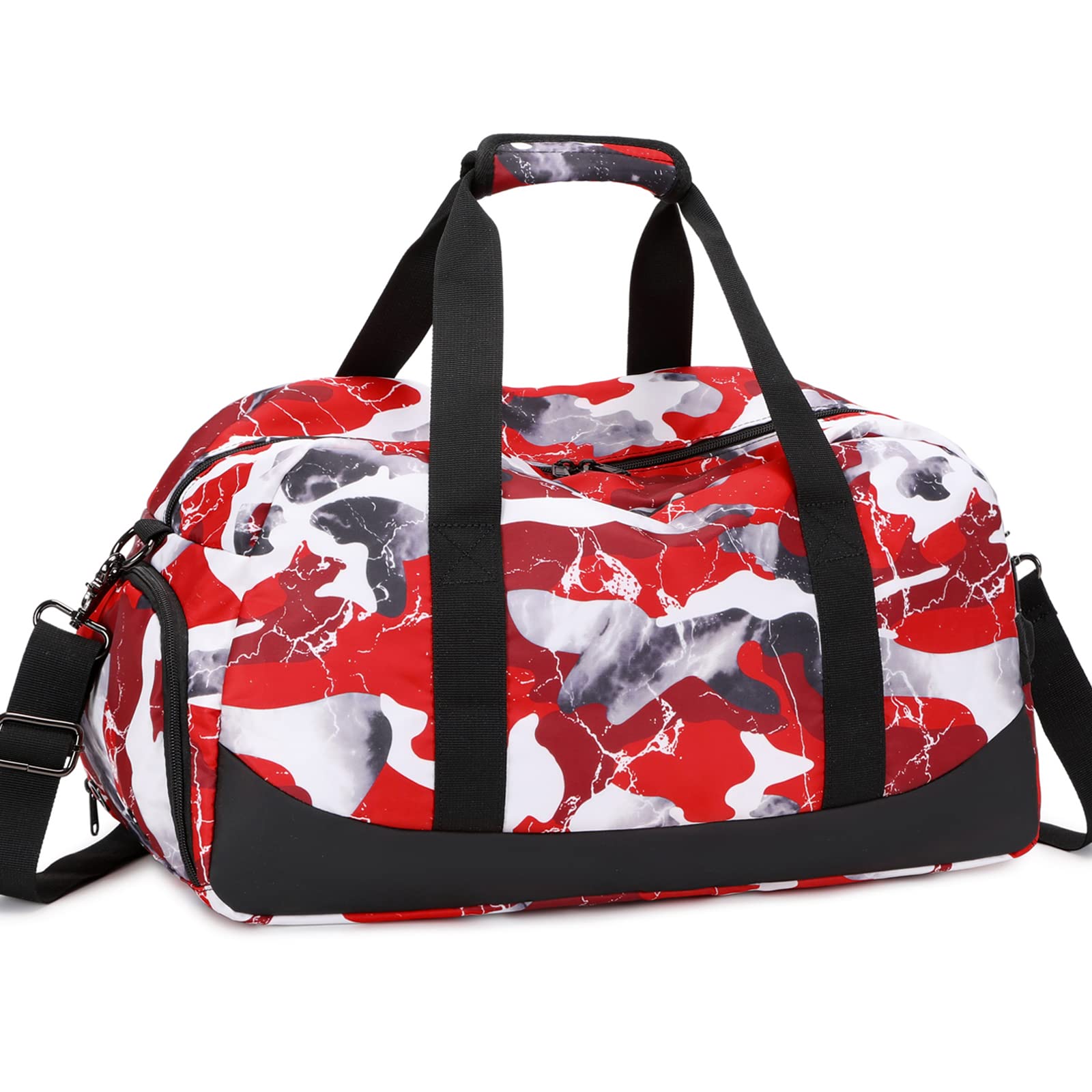 JIANYA Kids Duffle Bag Boys Sports Gym Bag with Shoe Compartment & Wet Pocket, Kids Carry On Weekender Travel Bag, Camo Red