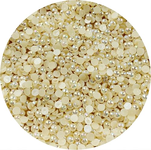 1500 cuentas de media perla beige AB de 0.116 pulgadas para manualidades, redondas, de plástico, mitad plana, cuentas sueltas para tazas, zapatos,