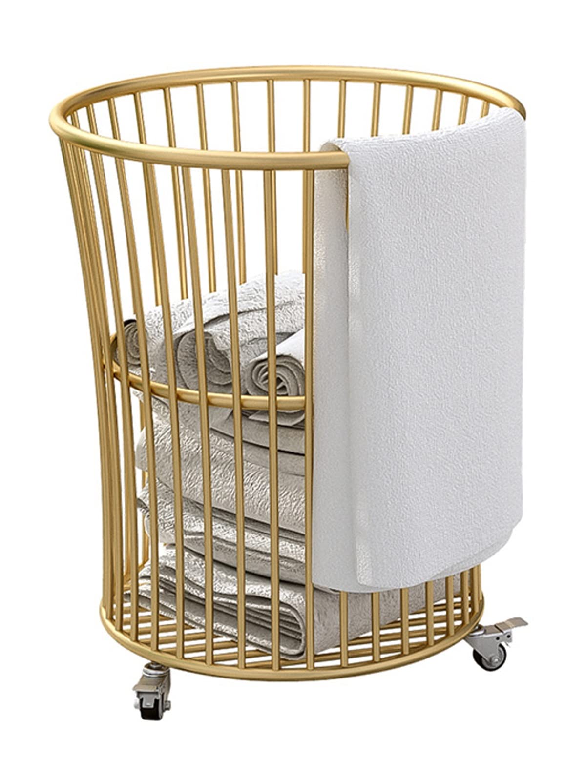 Rolling Laundry Hamper with Wheels,Metal Cart Basket Clothes Storage Organization Bin for Living Room,Bathroom,Bedroom or Kids Bedroom,Gold