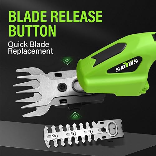 Miniatura 4 de SOYUS Cortasetos inalámbrico, recortadora de setos de mano 2 en 1, recortadora de césped eléctrica de 7.2 V con cargador y batería, cizalla de