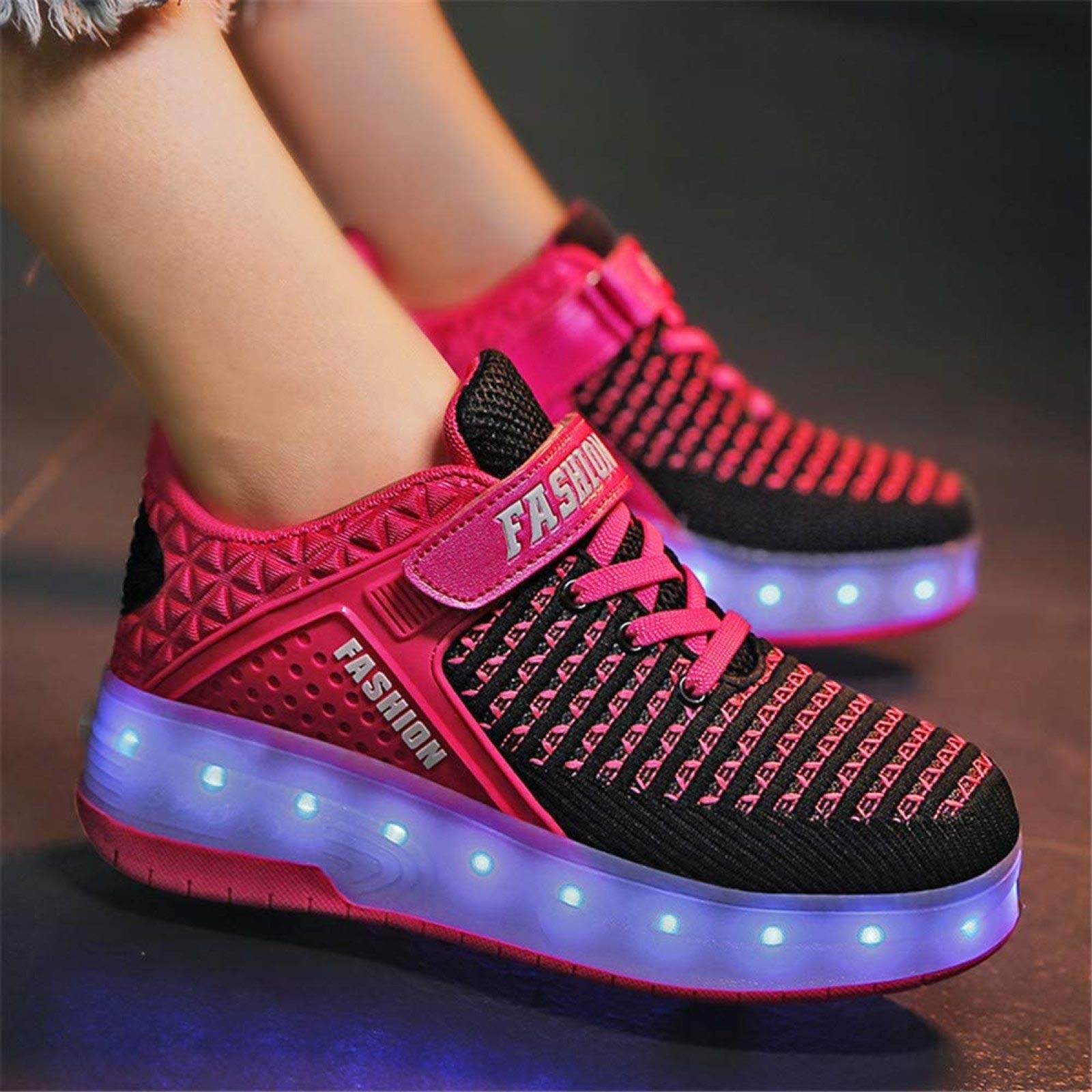 Ragazzi Ragazze LED Pattini A Rotelle Scarpe Con Ruote Scarpe Da Ginnastica Luminose A LED Scarpe Da Skateboard Tecniche A Doppia Ruota Ginnastica Per Bambini Scarpe Da Ginnastica Luminose,Pink-31