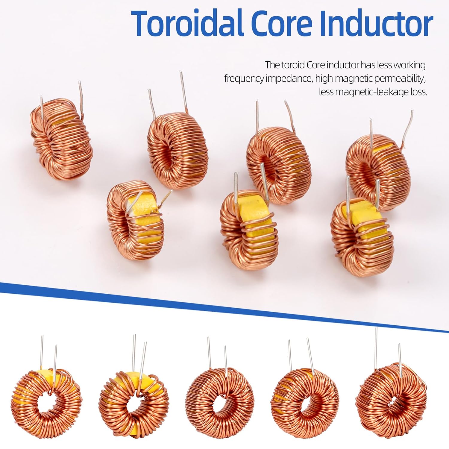 Glarks 20pcs 5 Sizes Toroid Core Inductor Kit, 22UH-10A 50UH-5A 100UH-6A 220UH-5A 330UH-3A Inductance Copper Coil, Toroidal Inductor Wire, Toroid Magnetic Inductor for Transformers DIY Circuit Board
