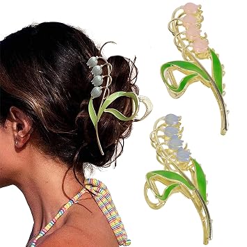 Large Multicolor Floral Metal Non-Slip Strong Hold Hair Jaw Clips and Butterfly Hair Accessories - Cute Headwear Gifts for Women 2Pcs