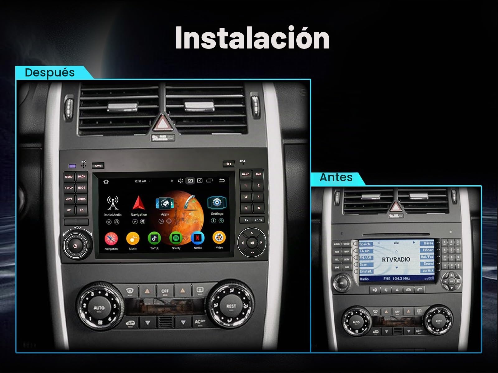 Android 16 Radio de Coche para Mercedes Clase A/B W169 W245 Sprinter Viano | 4GB+64GB Inalámbrico Carplay Canbus 8 Core GPS Navegador DSP IPS Pantalla táctil Bluetooth WiFi