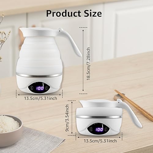 Miniatura 2 de Hervidor eléctrico plegable con mango Hervidor eléctrico de silicona de 23.7 fl oz, control táctil, viaje con pantalla de temperatura, caldera de