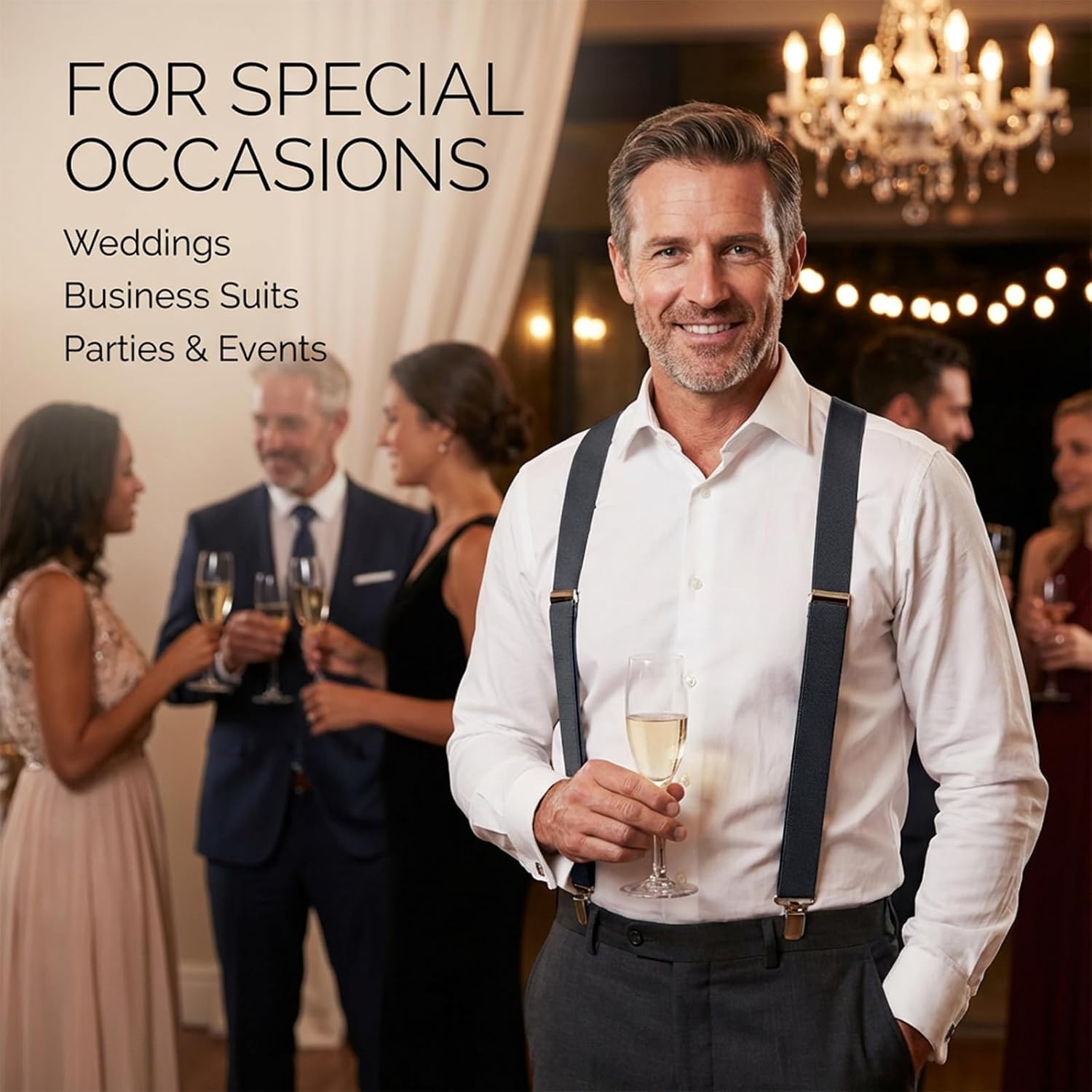 Mens Suspender with Strong Metal Clips, High Elastic X-Back Adjustbale Work Suspenders for Jeans and Dress Pants, Heavy Duty Comfortable Clothing Braces for Tuxedos Wedding