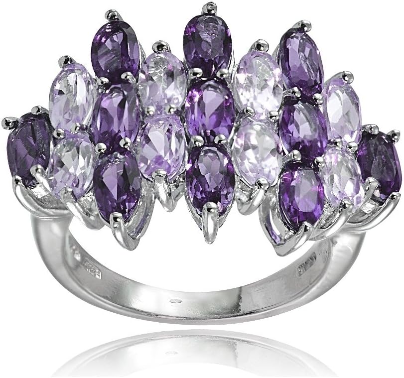 Ice Gems Sterling Silver Genuine African Amethyst and Amethyst Oval-Cut Cluster Ring