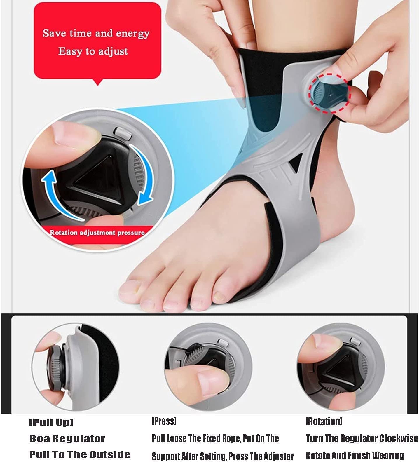 REHOOF Drop Foot Brace Orthese, Plantarfasziitis Kompressionsbandage, Riemen Fuß Drop Fuß Nervenverletzung Rehabilitationstraining für Schlaganfall-Hemiplegie Right,Large