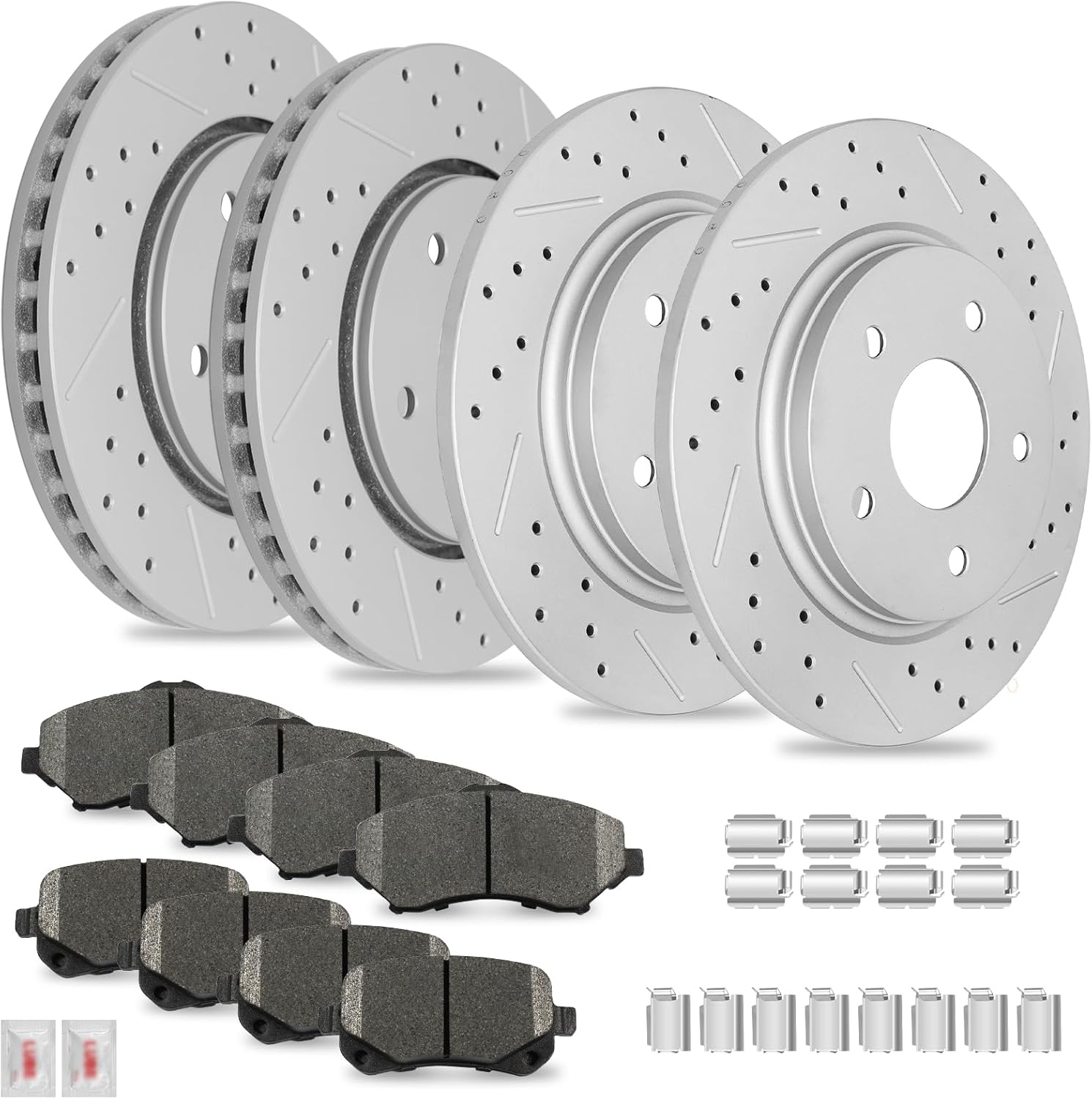 Disc Brake Kits with Pads and Rotors Front & Rear Drilled Slotted Vented Rotor for Chrysler Town & Country 2008-2011, for Dodge Grand Caravan/Journey,for Volkswagen Routan 2009 2010 2011
