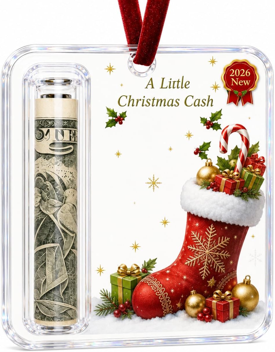 2026 New Christmas Cash Gift Holder Ornament, Clear Acrylic Money Holder for Cash, Hanging Xmas Tree Decoration, Creative Holiday Money Gift for Kids, Teens, Family, Birthday and Graduation (#D)