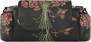 CUPADA Embroidery Watermelon Bouquet Universal Stroller Organizer, Stroller Organizer Bag with Cup Holders Removable Shoulder Strap Fits Most Baby and Pet Strollers