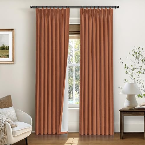 INOVADAY Pinch Pleated Curtains, 100% Light Blocking Linen Pinch Pleat Blackout 