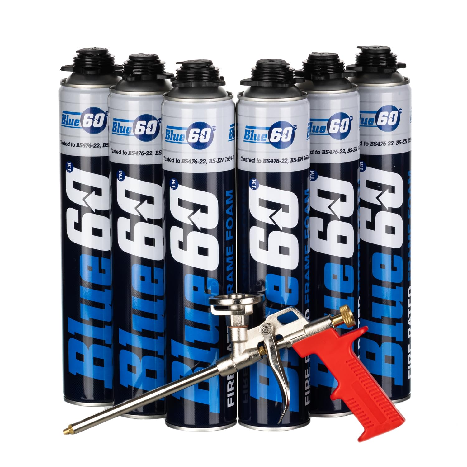 Blue 60 FR Expanding PU Foam 750ml + Applicator Gun | Fire Rated Door Frame Foam Kit | 60 Min Fire Resistant Sealant (Pack of 6)