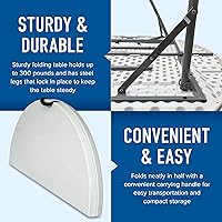 Vista 3 de Plastic Development Group Mesa redonda plegable multiusos de 4 pies con base segura para eventos en interiores y exteriores, color blanco