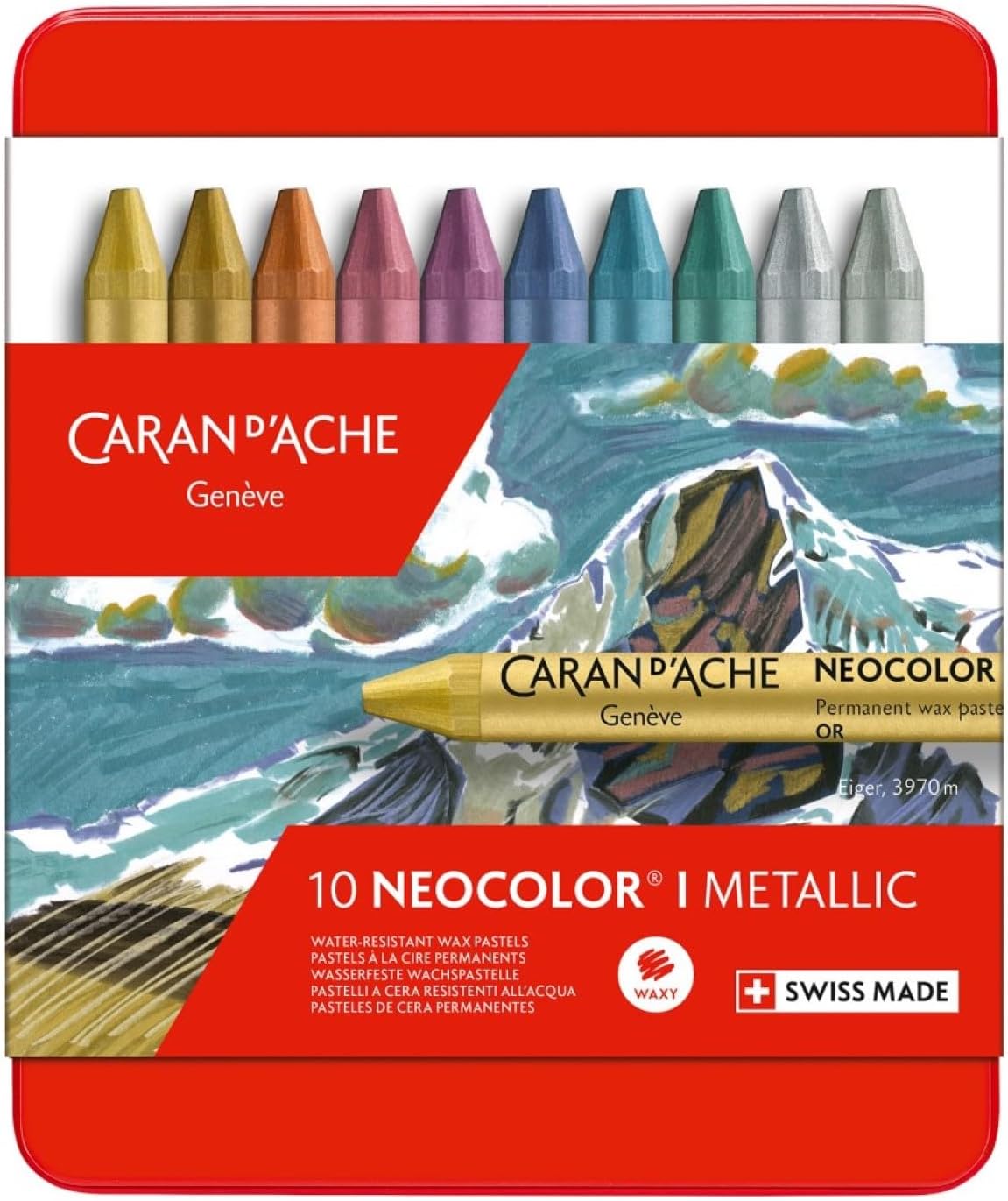 Neocolor I Water-Resistant Wax Pastels, 10 Metallic Colors