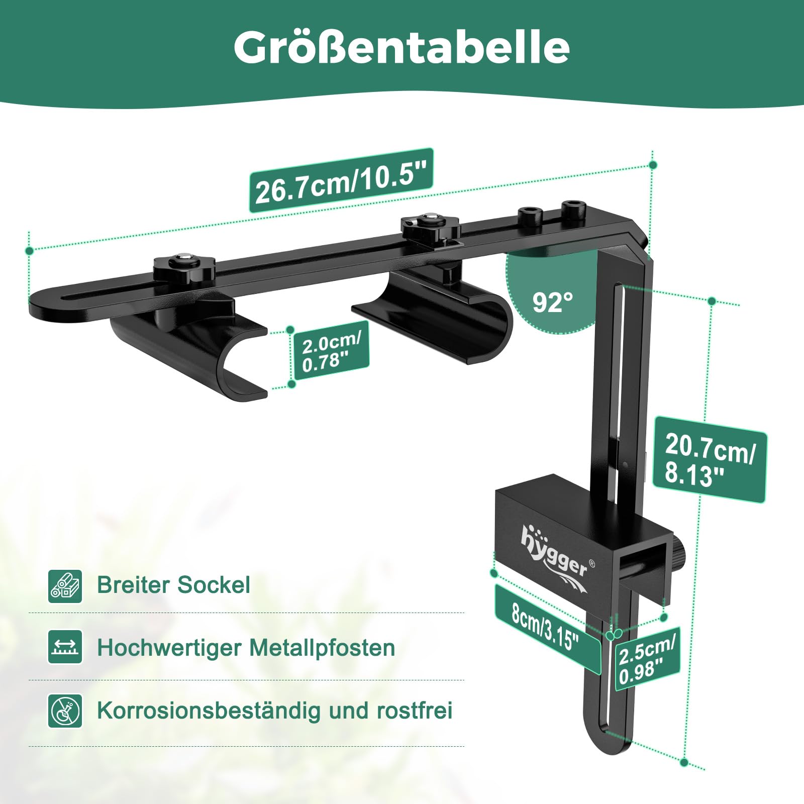 hygger Supporto per lampada da acquario, Supporto rialzato per lampada, regolabile in altezza 8.13 inch, supporto per lampada da acquario in lega di alluminio per acquari marini e d'acqua dolce, nero