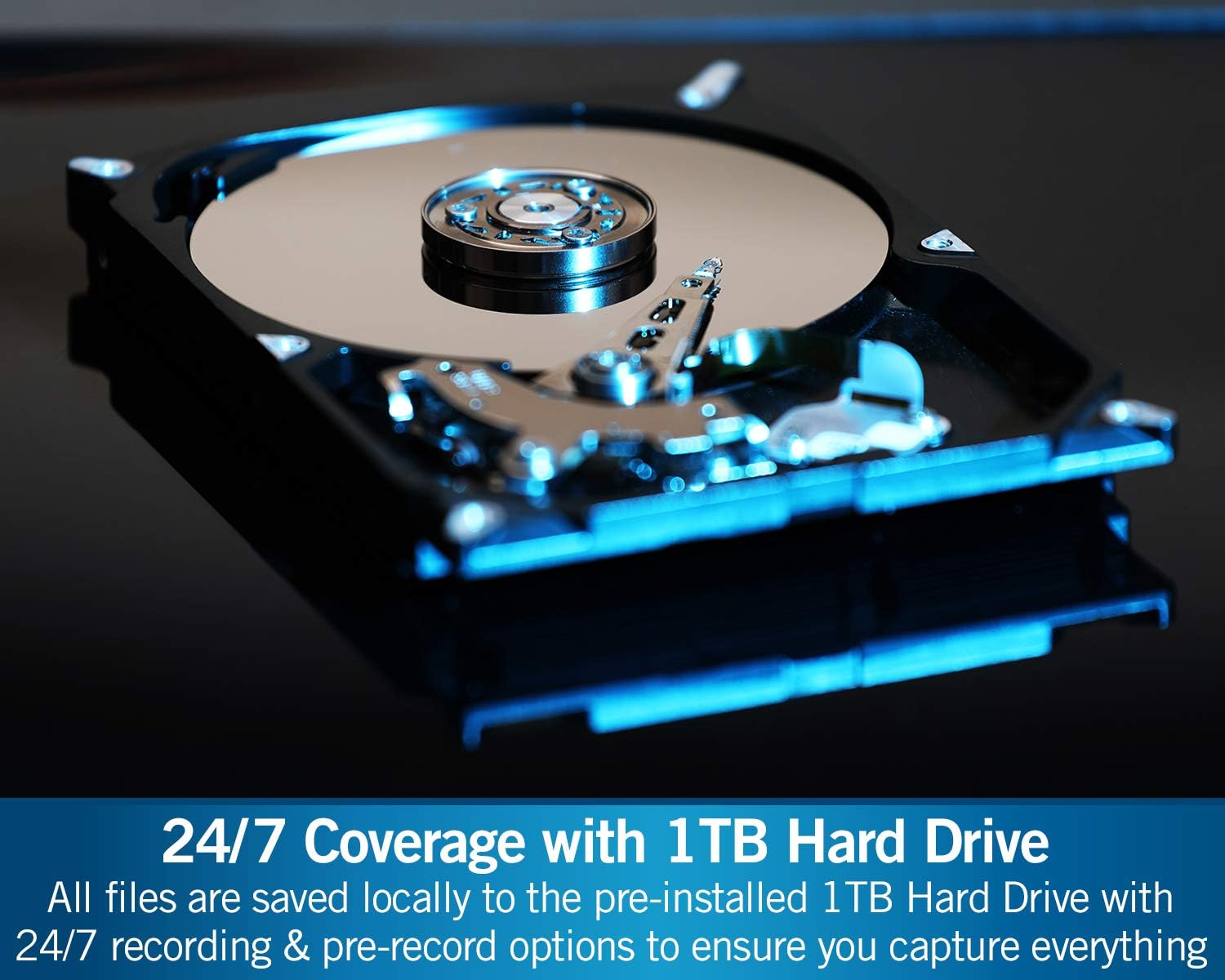 Close-up view of an open hard drive, highlighting the internal components.