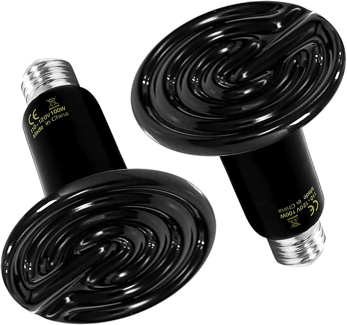 Simple Deluxe 100W 2-Pack Ceramic Reptile Heat Lamp Heat Emitter Bulb No Light Emitting Brooder Coop Heater for Amphibian Pet & Incubating Chicken, Black