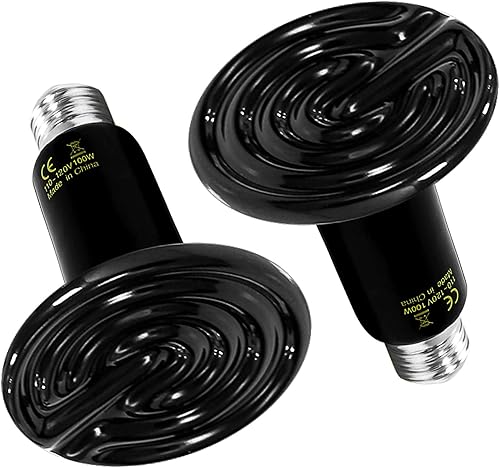 Simple Deluxe 100W 2-Pack Ceramic Reptile Heat Lamp Heat Emitter Bulb No Light Emitting Brooder Coop Heater for Amphibian Pet & Incubating Chicken, Black