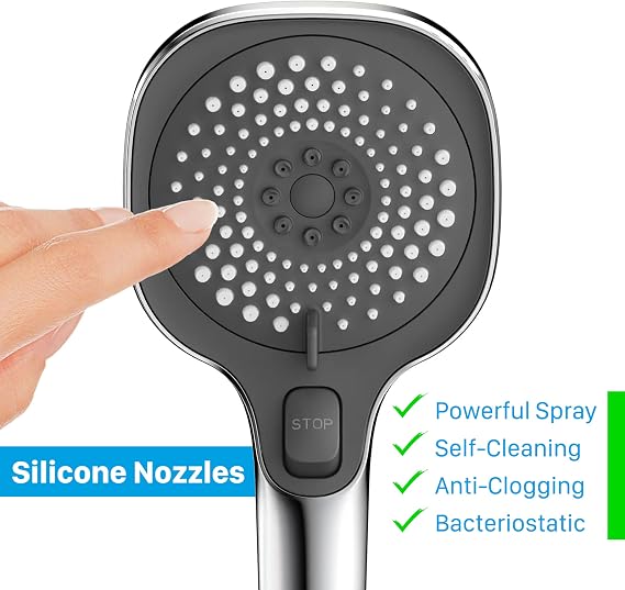 RV Shower Head with Hose and On Off Switch, 3-Spray Camper Water Saving and High Pressure Shower Head with Hose for RV, Camper, Van, Travel Trailer, Motorhome and Boat, Chrome and Dark Gray Finish