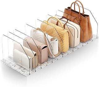 iStoreMaxy Purse Organizer for Closet, Shelf Divider Adjustable Clear Acrylic Handbag Storage, Bag Storage Separators, Keep Handbag & Books Neat and Upright in Bedroom, Office