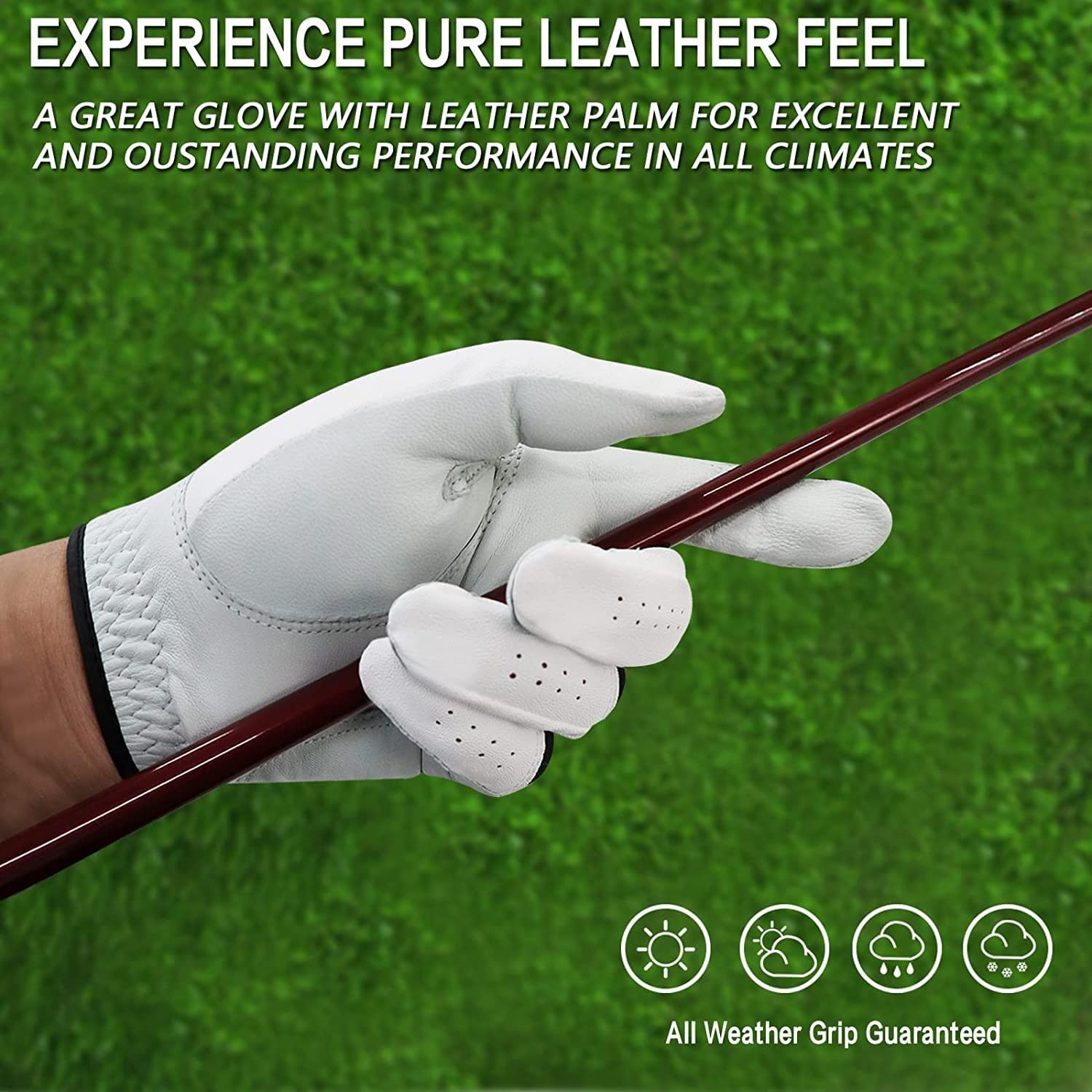 FINGER TEN Men's Golf Glove Men Left Right Hand Cabretta Leather Palm Breathable Comfortable Weathersof Grip Superior Fit Soft (Large - Image 3
