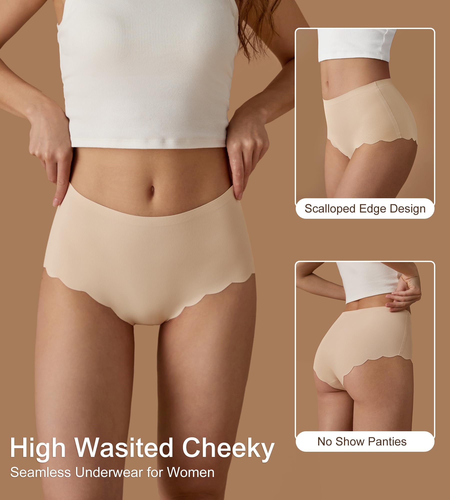 SHARICCA Ropa interior sin costuras de cintura alta para mujer, ropa interior atrevida con borde ondulado, bragas de bikini acanaladas