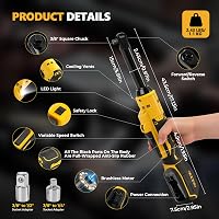 Cheie cu clichet fără perii, cu acumulator, 3/8", mâner de 16 cm, pentru DeWalt 18V 20V, LED, 300 rpm, 80 Nm, fără acumulator 3