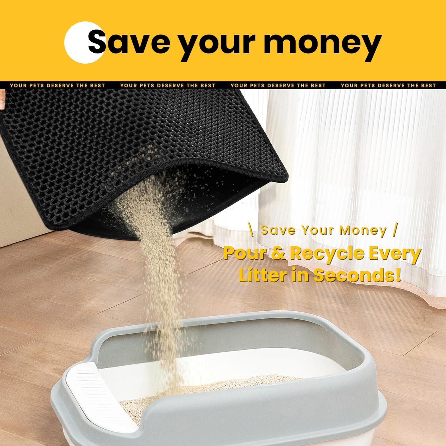 Cat Litter Mat, Upgrade Super Waterproof Back Layer Litter Box Mat, Non Slip, Durable, Soft on Paws Kitty Trapping Matt (34"x26", Black)