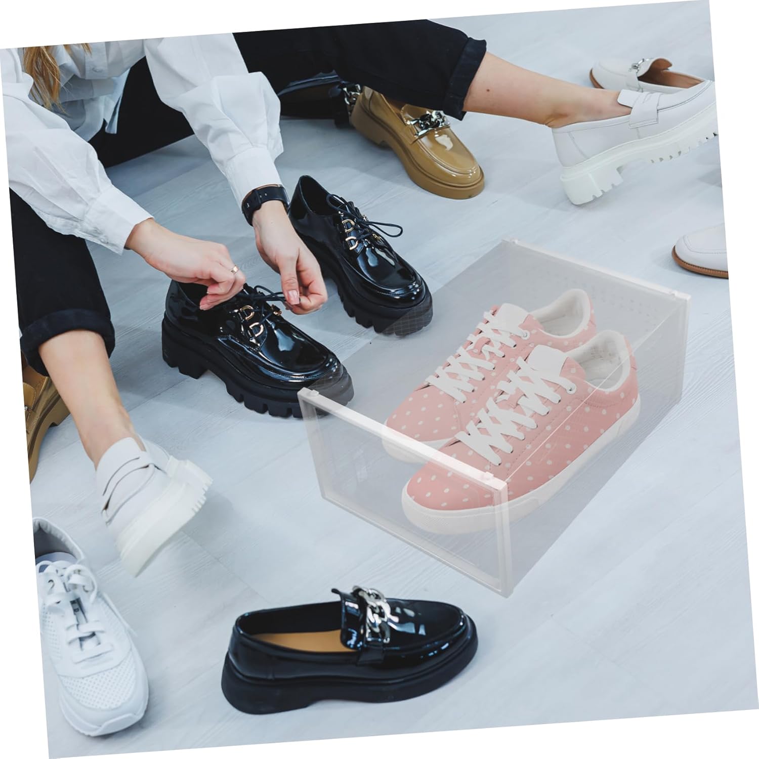 6pcs Stackable Shoe Boxes Storage Containers for Shoes Organizer Drawer Style