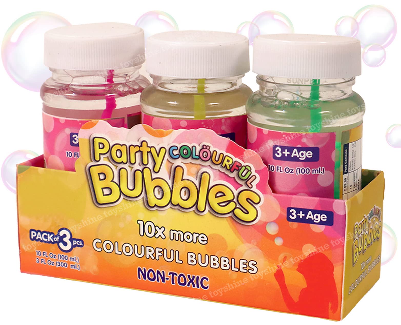 Toyshine 3 Pack Bubble Solution Play Toy|300 Ml Bubble Blowing Bottles (100 Ml Each) With Blow Wands For Kids Bath Time|Birthday Party|Refill For Bubble Machine|Bubble Gun|Bubble Blaster|Multicolor