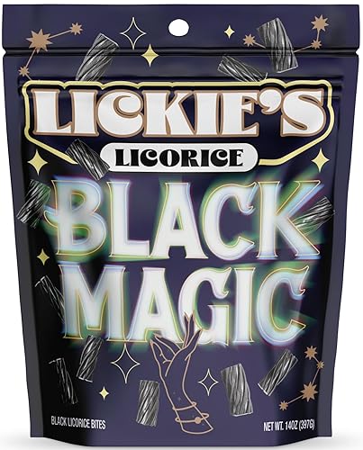 Lickies Licorice Bocados clásicos de regaliz negro  Giros de caramelo de regaliz gourmet  Regaliz vintage  Vegano, certificado Kosher, bajo en grasa