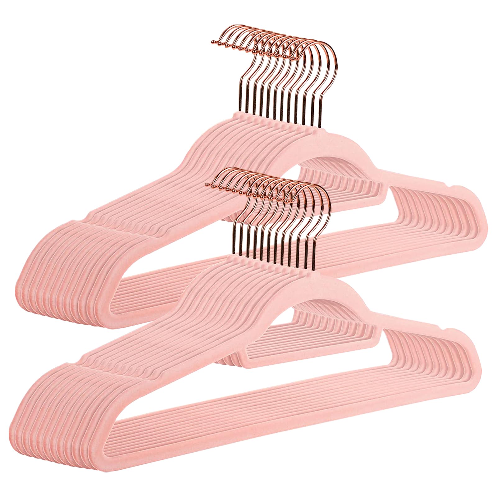 20 Pack Velvet Hangers with Tie Bar for Coats, Pants & Dress Clothes, Non Slip Slim & Space Saving 360 Degree Swivel Hook Felt Suit Hanger for Closet, Pink
