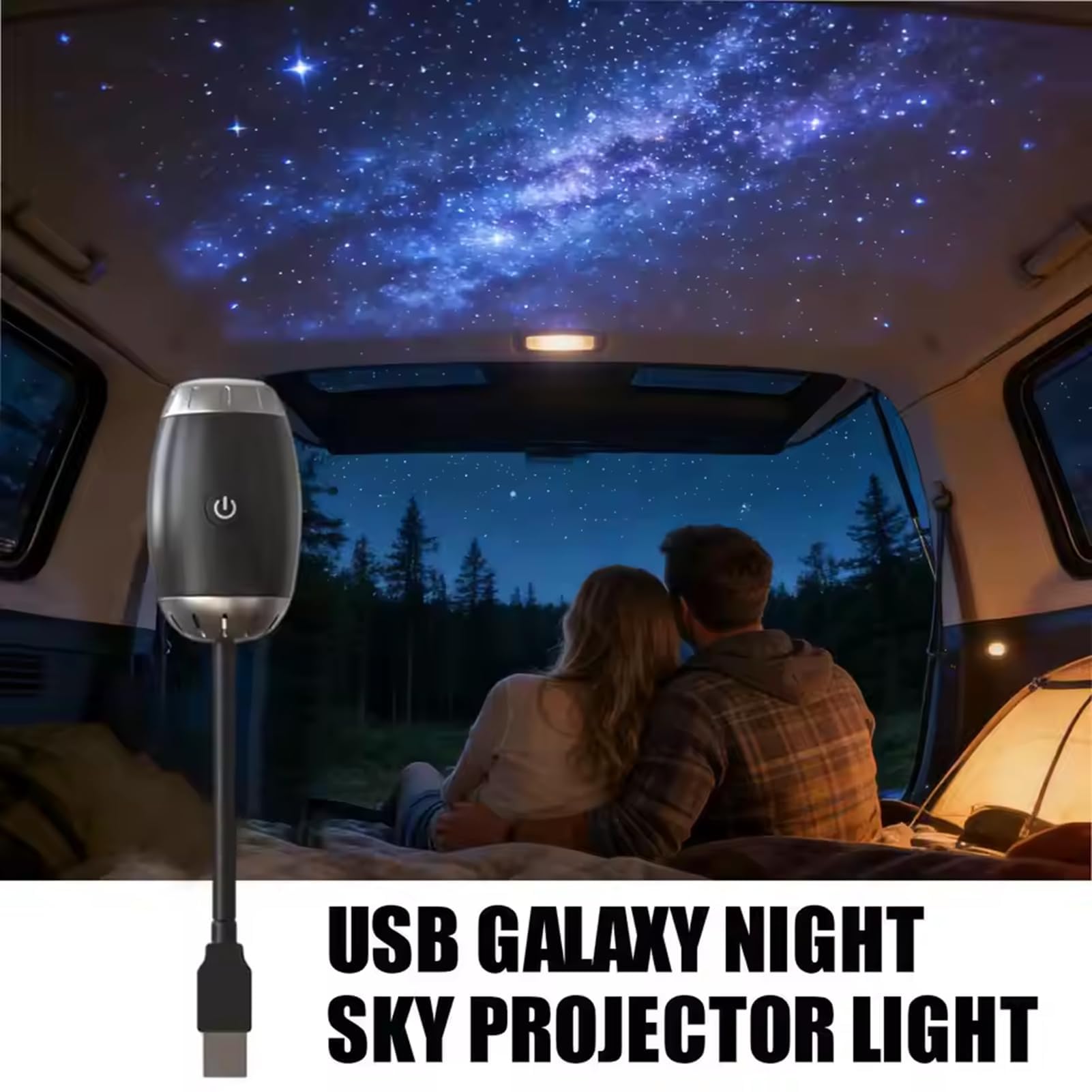 Proyector de Cielo Estrellado USB, Lámpara Galaxy para Coche | Diseño de Cuello de Cisne Flexible 360°, Anillo de Enfoque y Proyección Gran Angular, Plug & Play(Black hole)