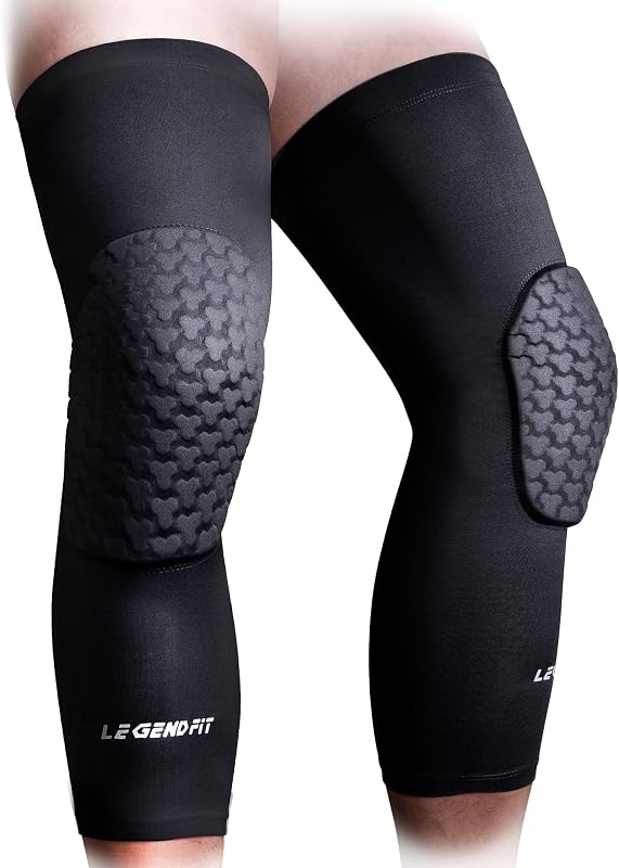 Basketball Long Knee Pads Compression Leg Sleeves Protector | 1 Pair Impact Protection Anti-slip Shock-absorbing Youth Kids Adult