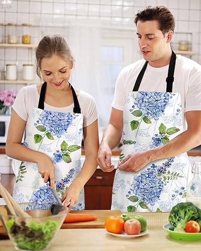 Miniatura 2 de Delantales con peto de flores azules con bolsillos, impermeable, delantal ajustable para hombres y mujeres, primavera, floral, acuarela, verano,
