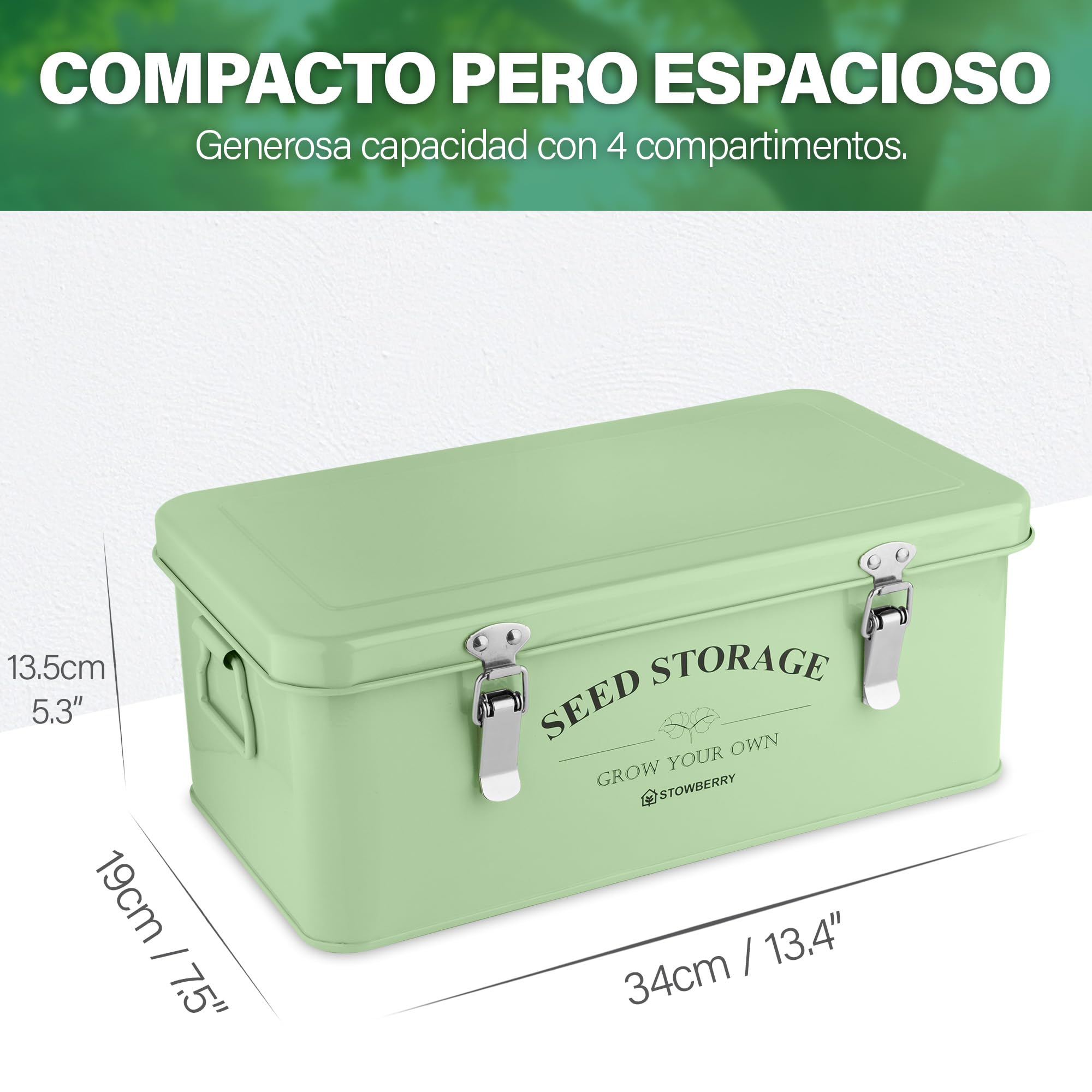 Caja organizadora para almacenar semillas: caja para semillas de jardín con tapa, asas y 4 compartimentos, contenedor para paquetes de semillas, ideal para regalar en jardinería