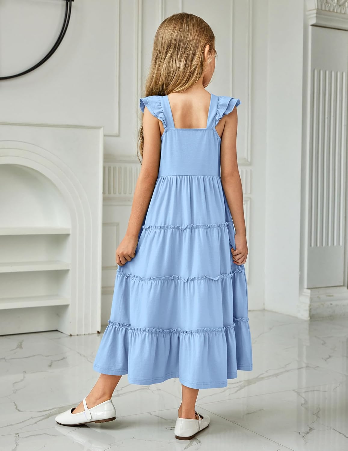 Arshiner Girls Maxi Summer Short Flutter Sleeve Casual Dress with Pockets for 4-14 Y - Image 8