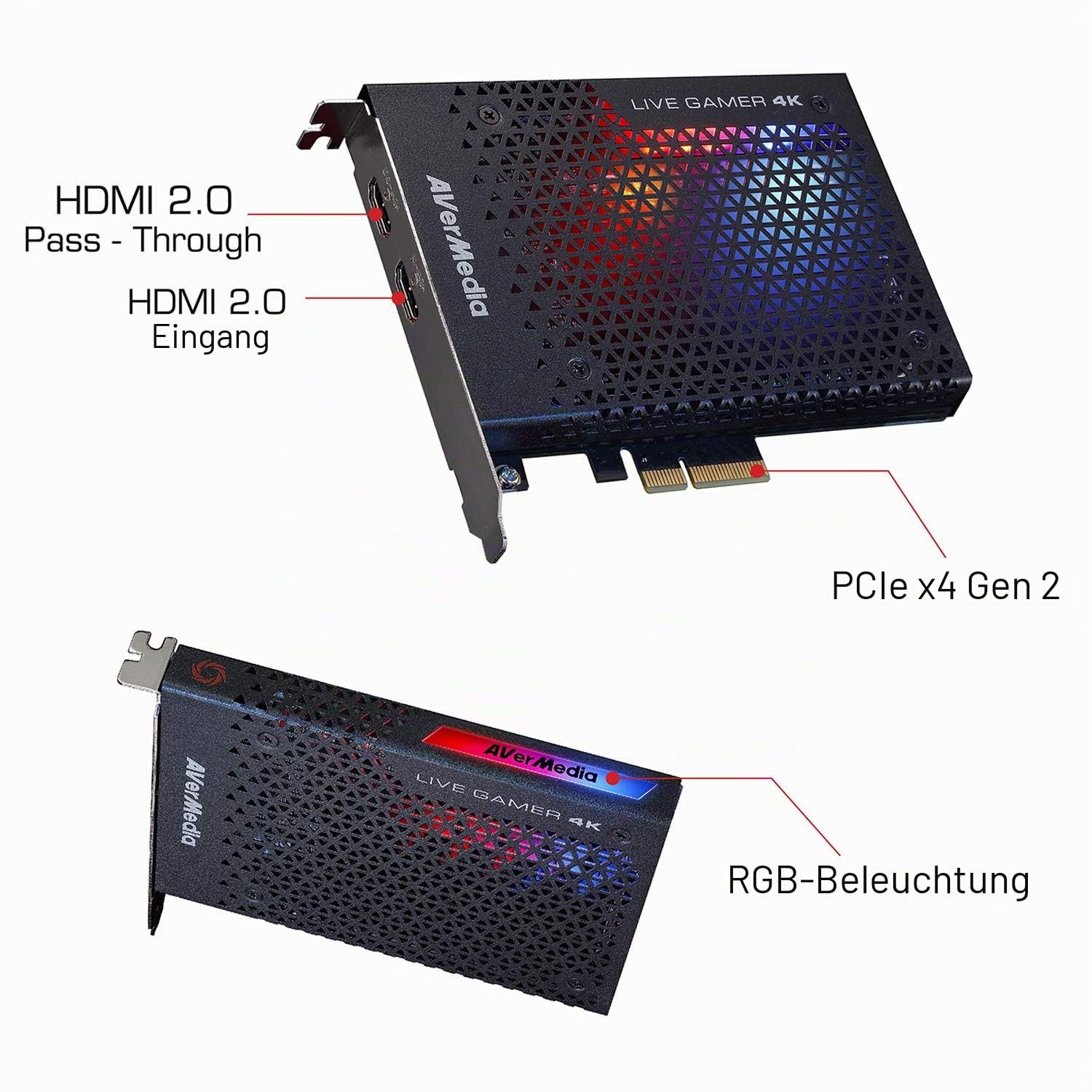 AVerMedia PCIe Capture Card, 4K60 HDR Passthrough, Geringe Latenz, 4K Capture Card für Streaming auf PS5/Pro, Xbox Series X/S, PC, Game Capture mit OBS, YT, Twitch für Windows - GC573 Live Gamer 4K