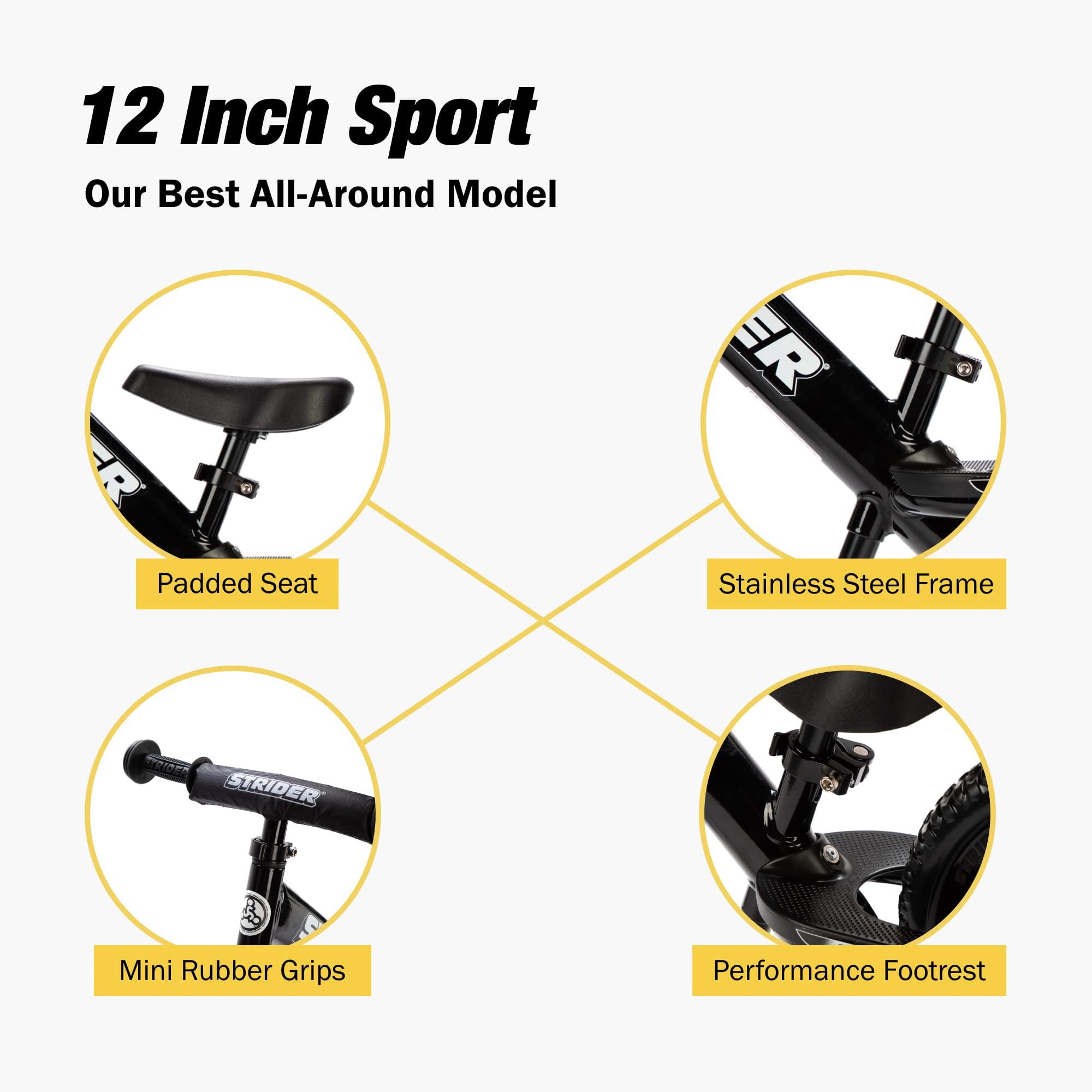 Strider 12 Sport No Pedal Balance Bike for Kids Ages 14 Years Black | No-Pedal Balance Bike for Toddlers Safety Pad Adjustable Seat and Handlebars Lightweight Frame Never-Flat Tires product thumbnail 5