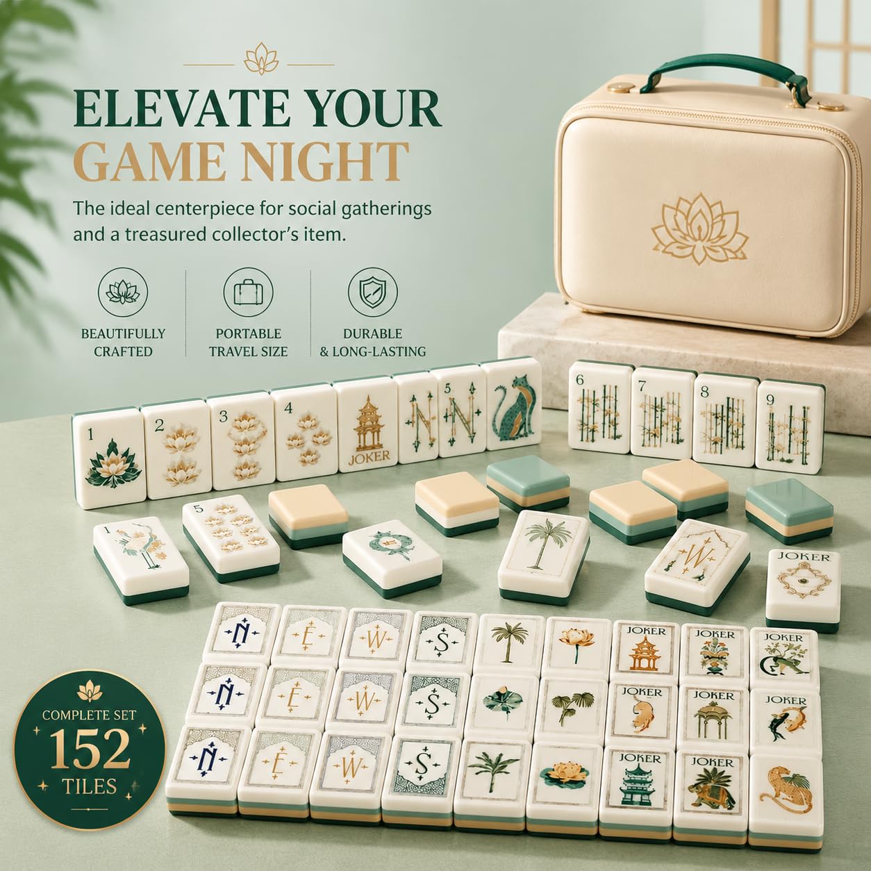 Solo 160 Pezzi in Acrilico per Mahjong Americani, 4 Strati di Ricambio Grande (1,5"), Pezzi Western incisi Premium per Viaggi (Senza Accessori),Marrone