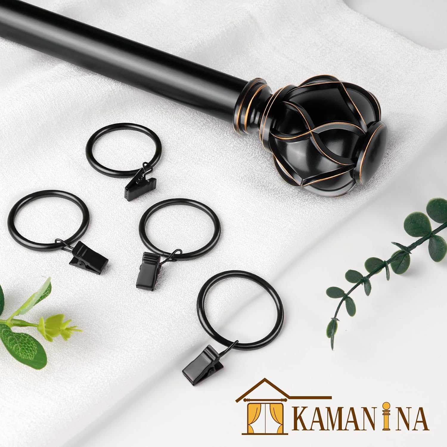 KAMANINA 20 Pack Black Curtain Rings with Clips, Interior Diameter 1.5 in