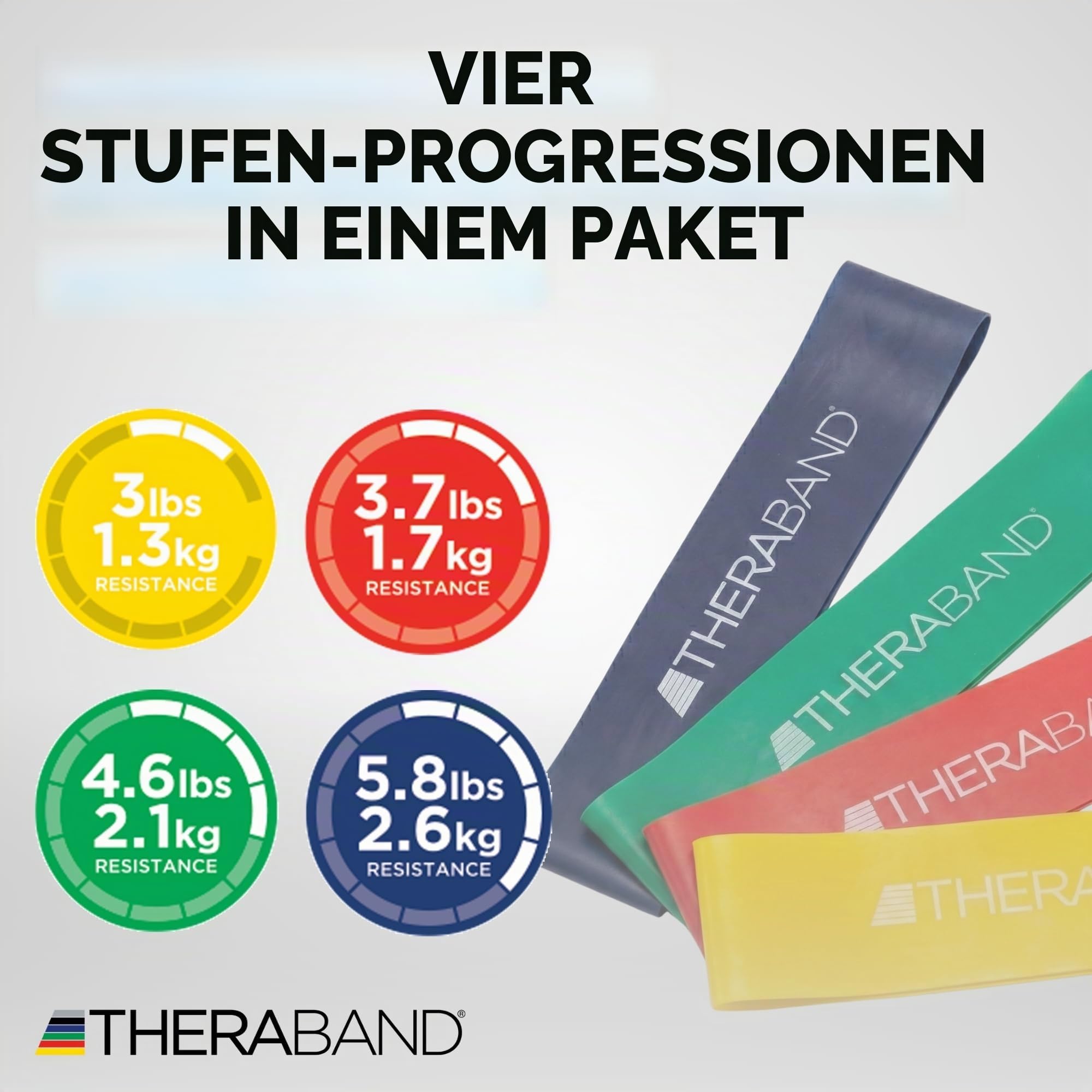 TheraBand Resistance Band Loop Set, 4 Stück, 12 Zoll Band Loop Kit für Beine & Butt Workouts, Anfänger bis Fortgeschrittene Level für Übung, Reha, Physiotherapie, Stretching, Krafttraining
