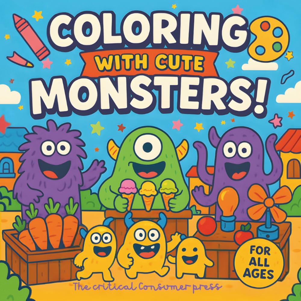 COLORING WITH CUTE MONSTERS!: Fun Farm Adventures, Parties, Space Explorers, Swimming Scenes & Creative Activities for All Ages